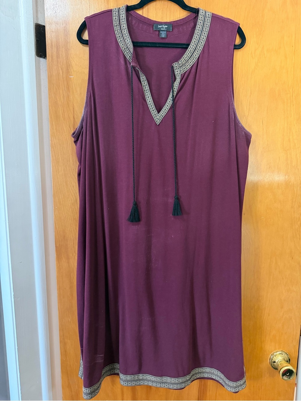 Lord & Taylor Eggplant Shift Dress Tassel Neckline 2X